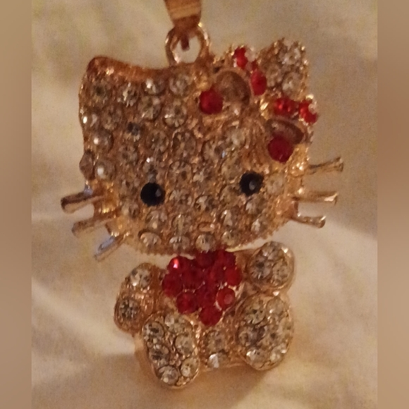 New Golden Crystal Bow Heart Kitty Necklace+Red Heart Wrapped Snake Earrings Set - Picture 15 of 15